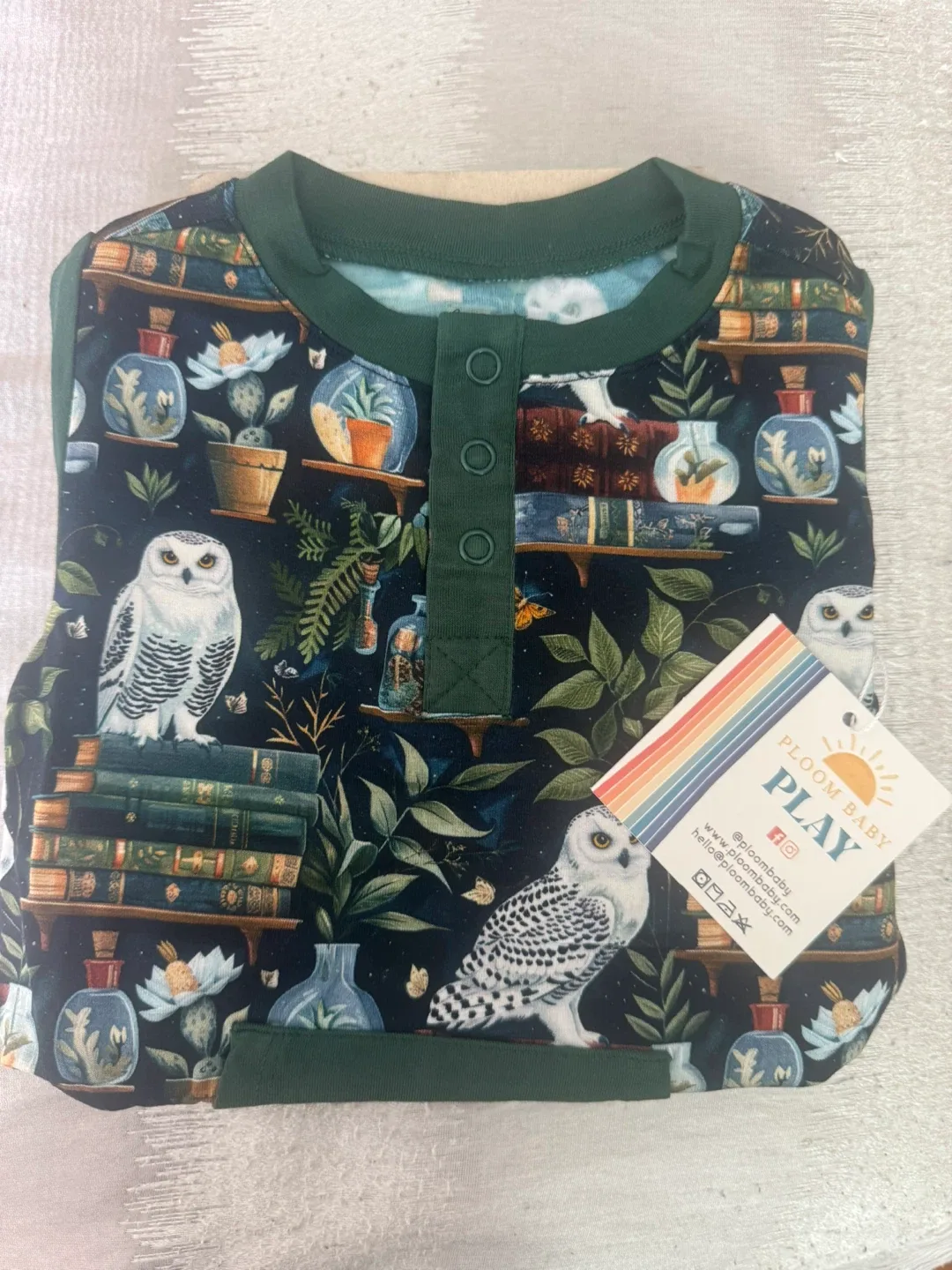 Bamboo Henley Romper - Owls, 12-18M image indicator(2)