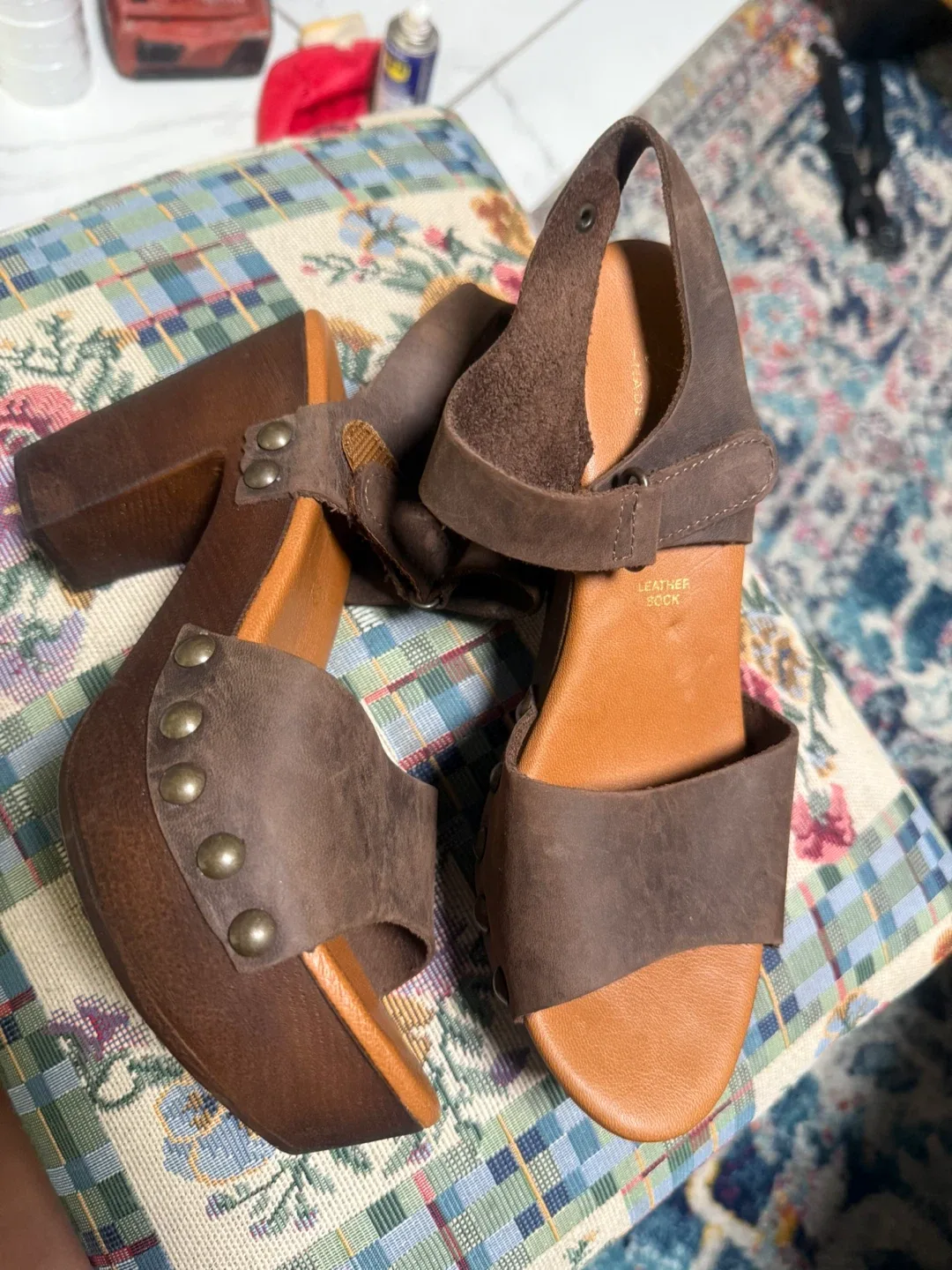 Brown Leather Block Heel Sandals - Size 37 thumbnail