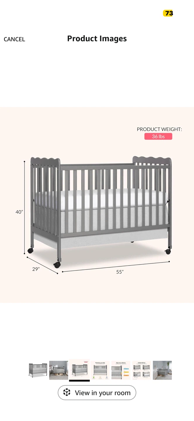 Convertible Grey Baby Crib
