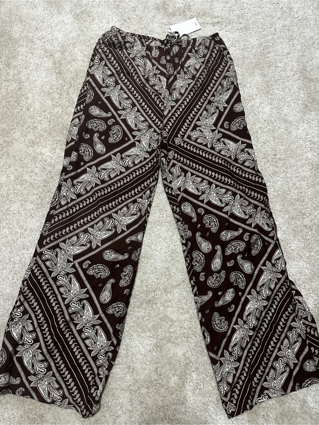 New Mango Brown Paisley Print Pants - Size S