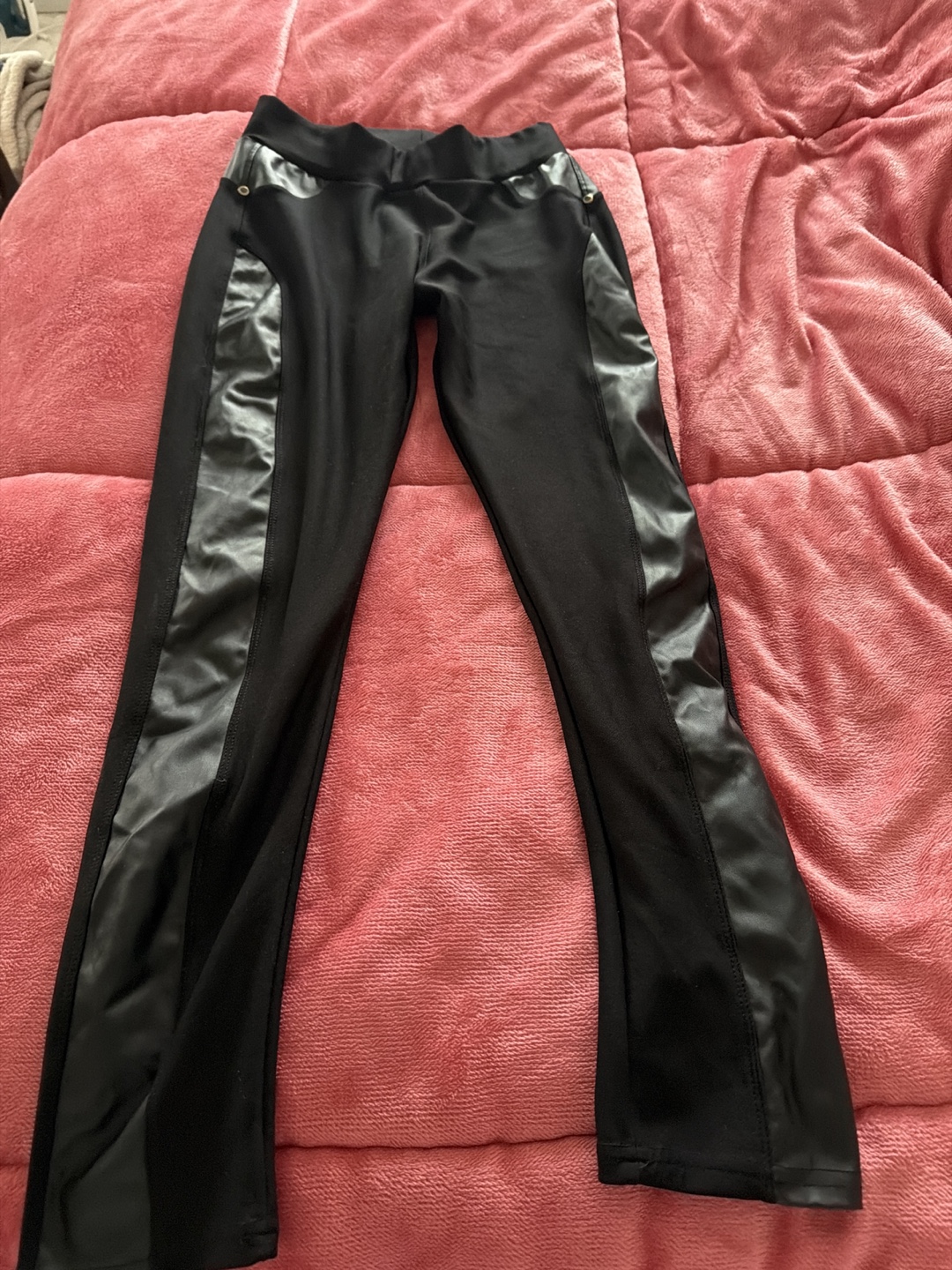 On Concept Black Faux Leather Accent Pants - Size S