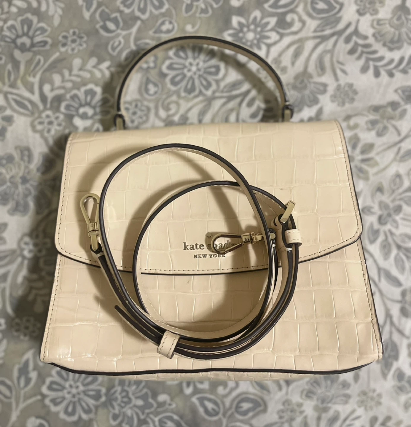Kate Spade Cream Croc Embossed Handbag