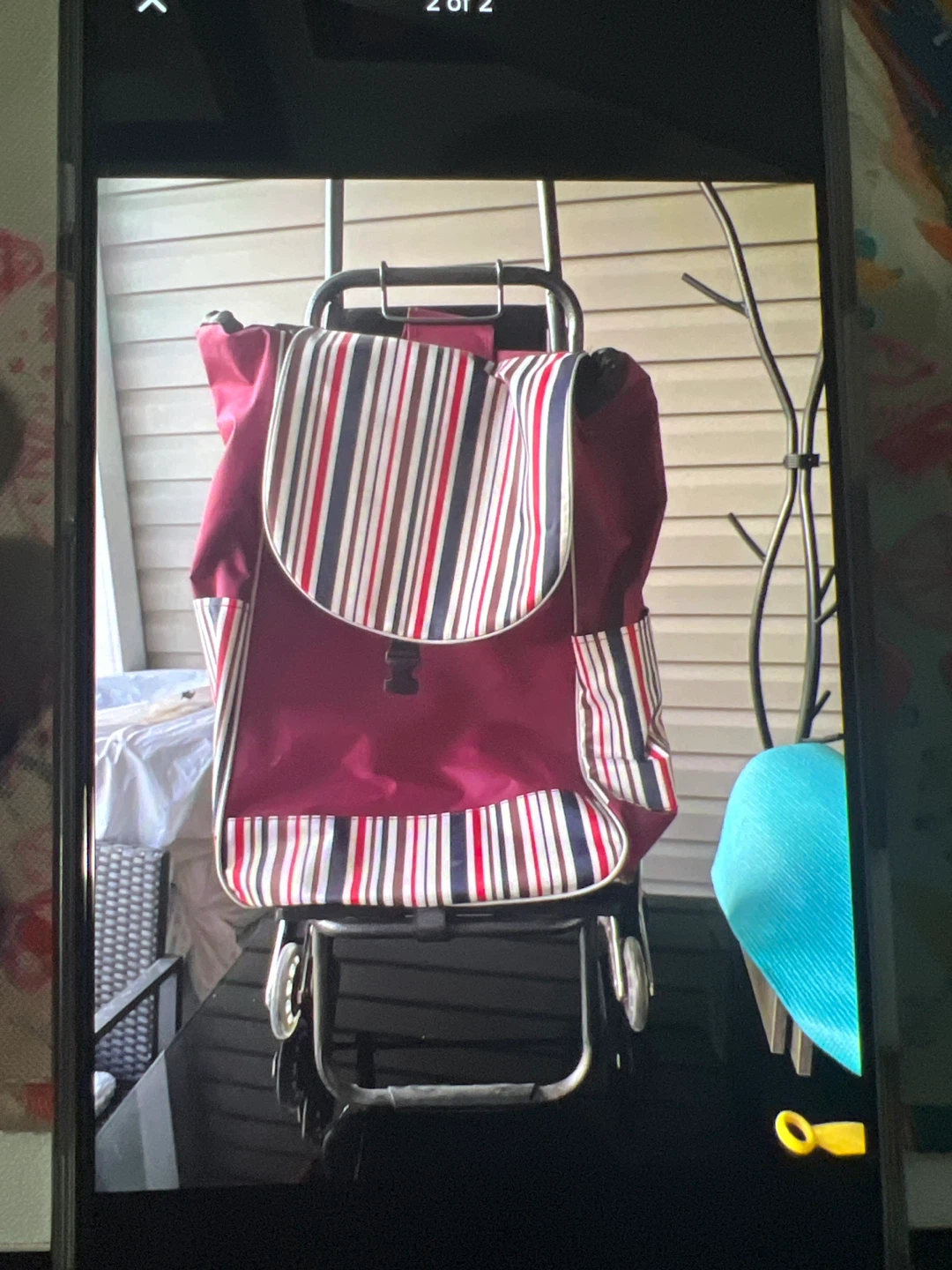 Striped Rolling Shopping Cart - photo 2
