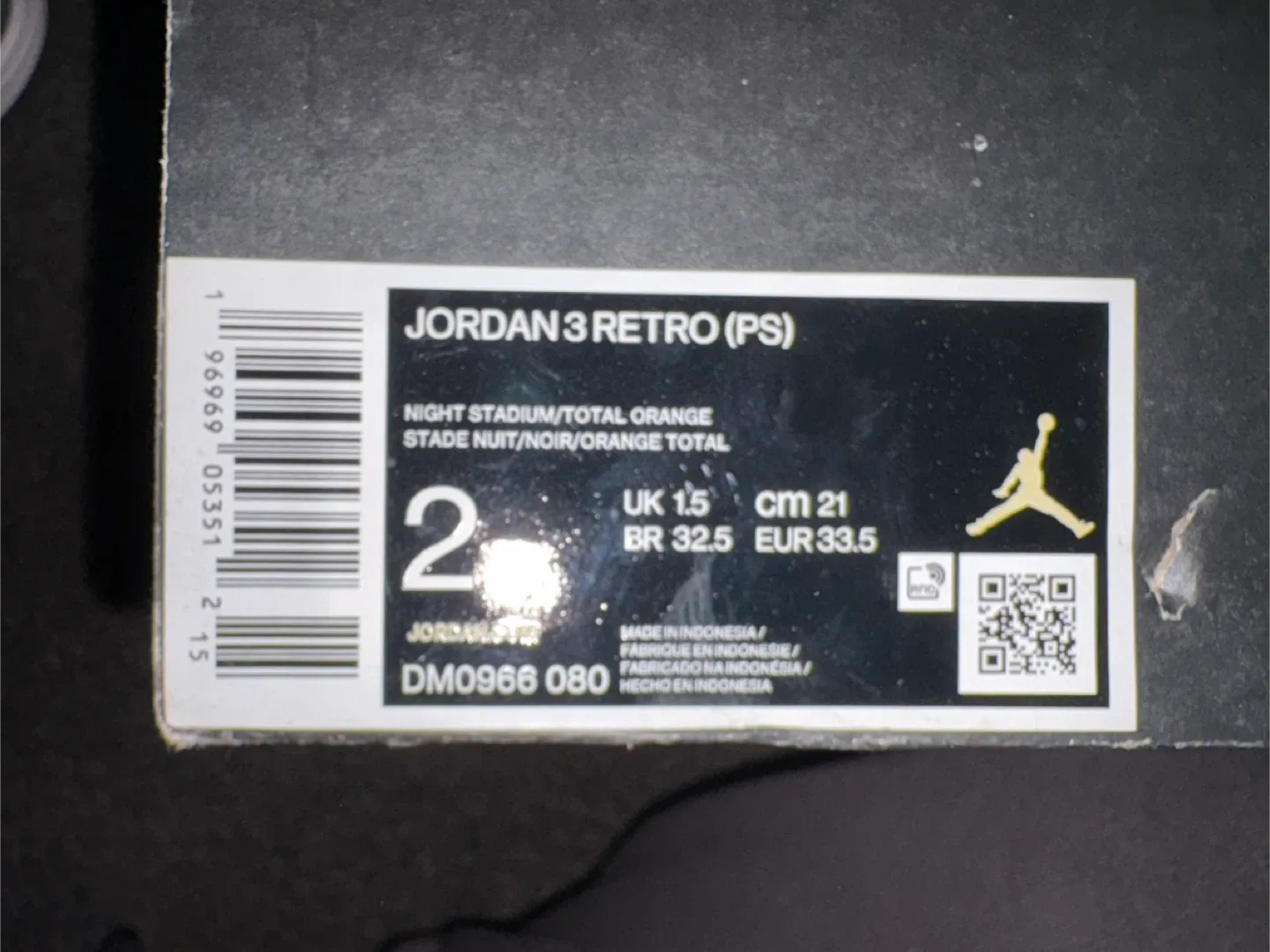 Jordan 3 Retro (PS) Night Stadium/Total Orange, Size 2 US image indicator(5)