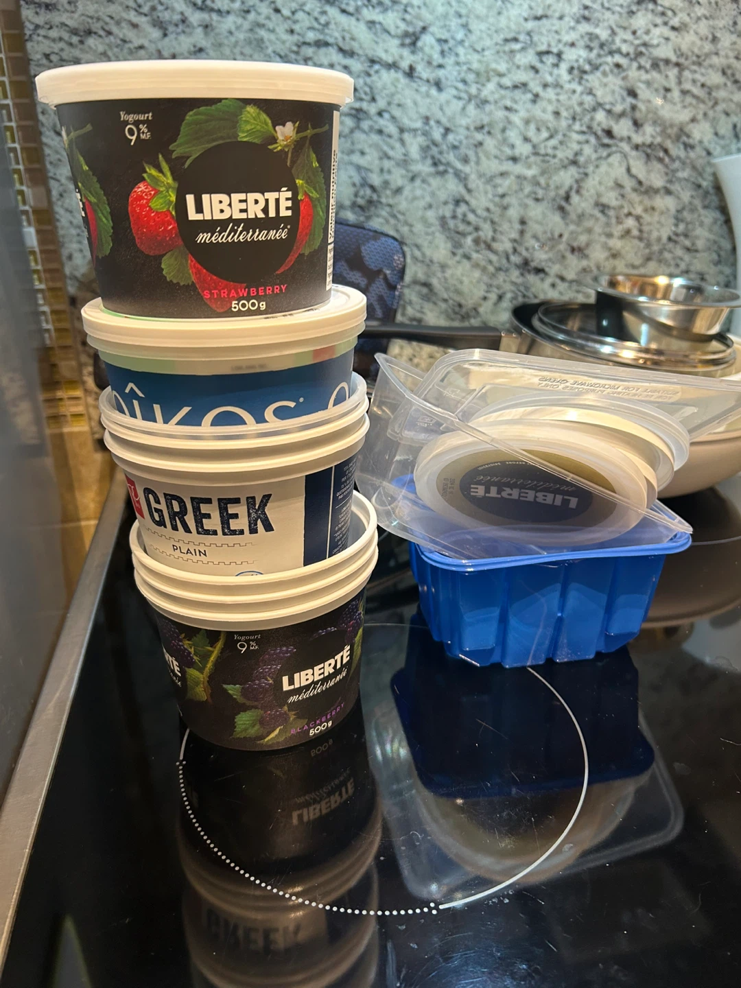 Liberté & Oikos Yogurt Containers and misc with lids