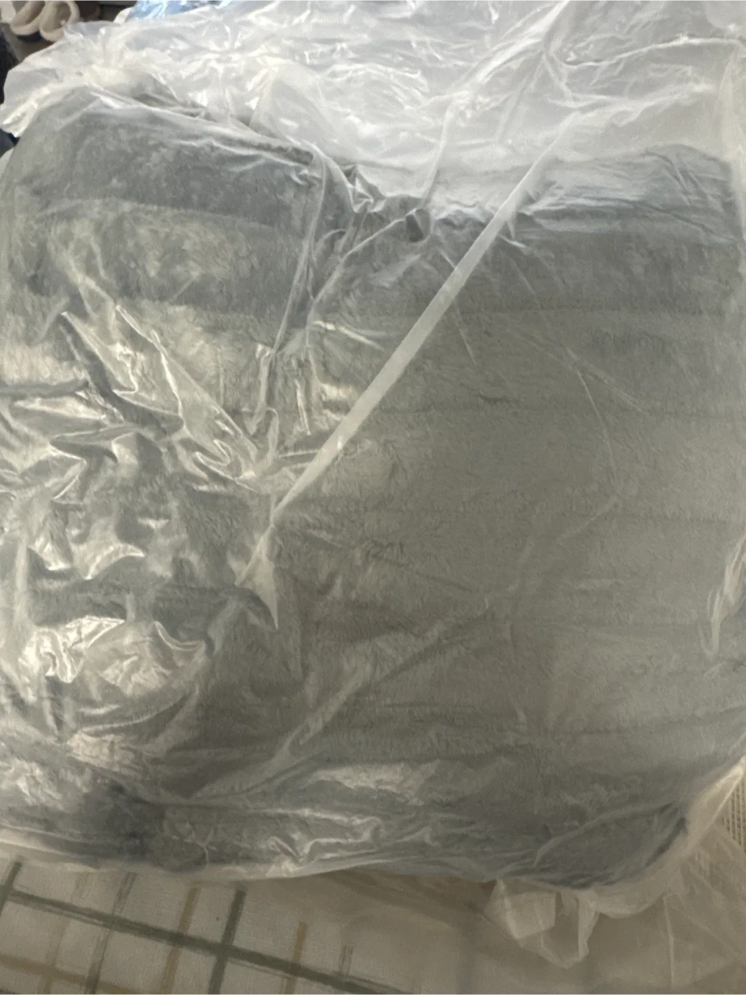 Grey Striped Plush Blanket