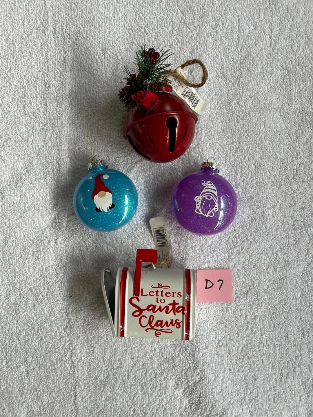 Christmas Ornaments - Bell, Mailbox, Gnome