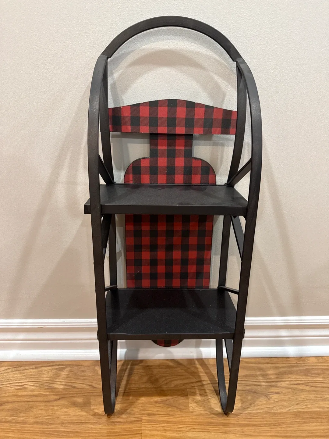 Black Metal & Buffalo Plaid Accent Shelf