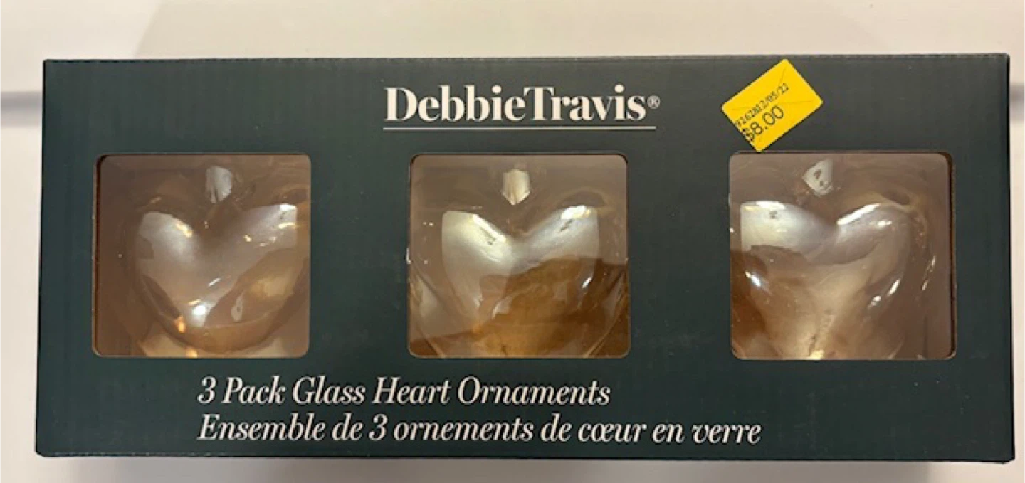 🤩Debbie Travis 3 Pack Glass Heart Ornaments - New - photo 3