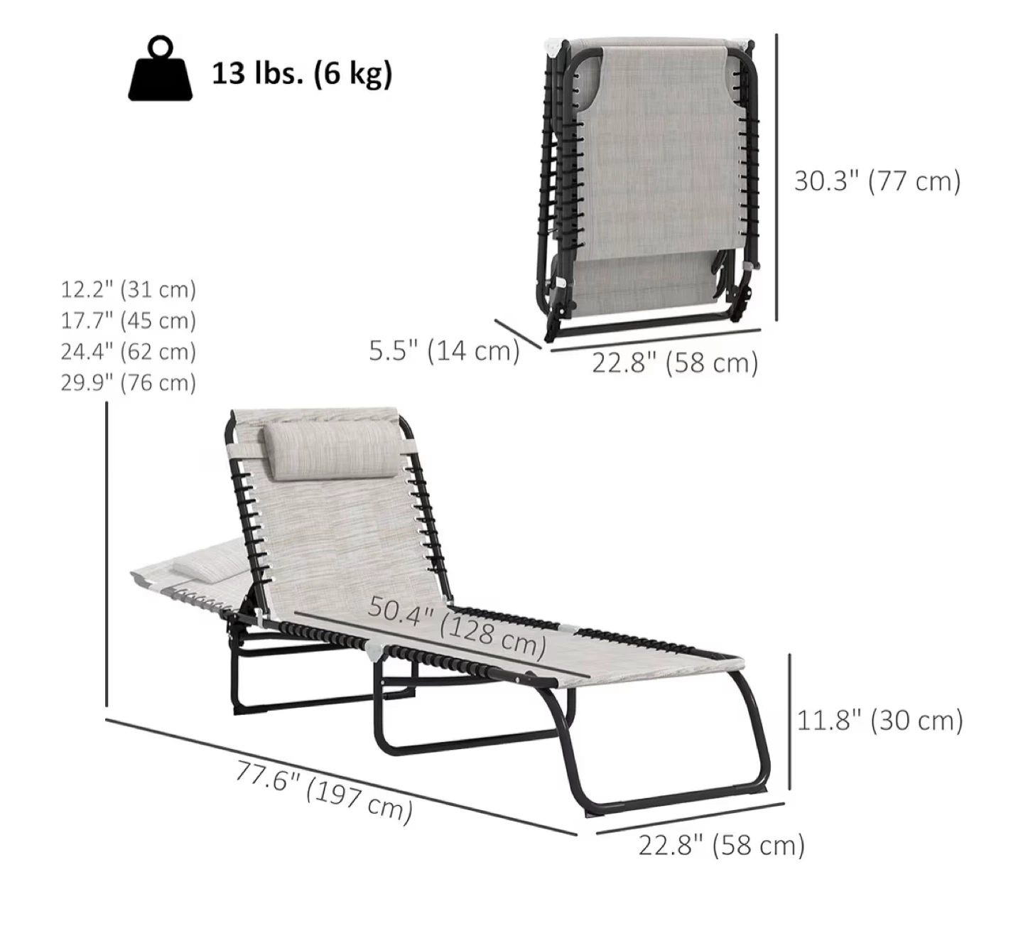 Outsunny Folding Backrest Lounger - Beige - photo 2