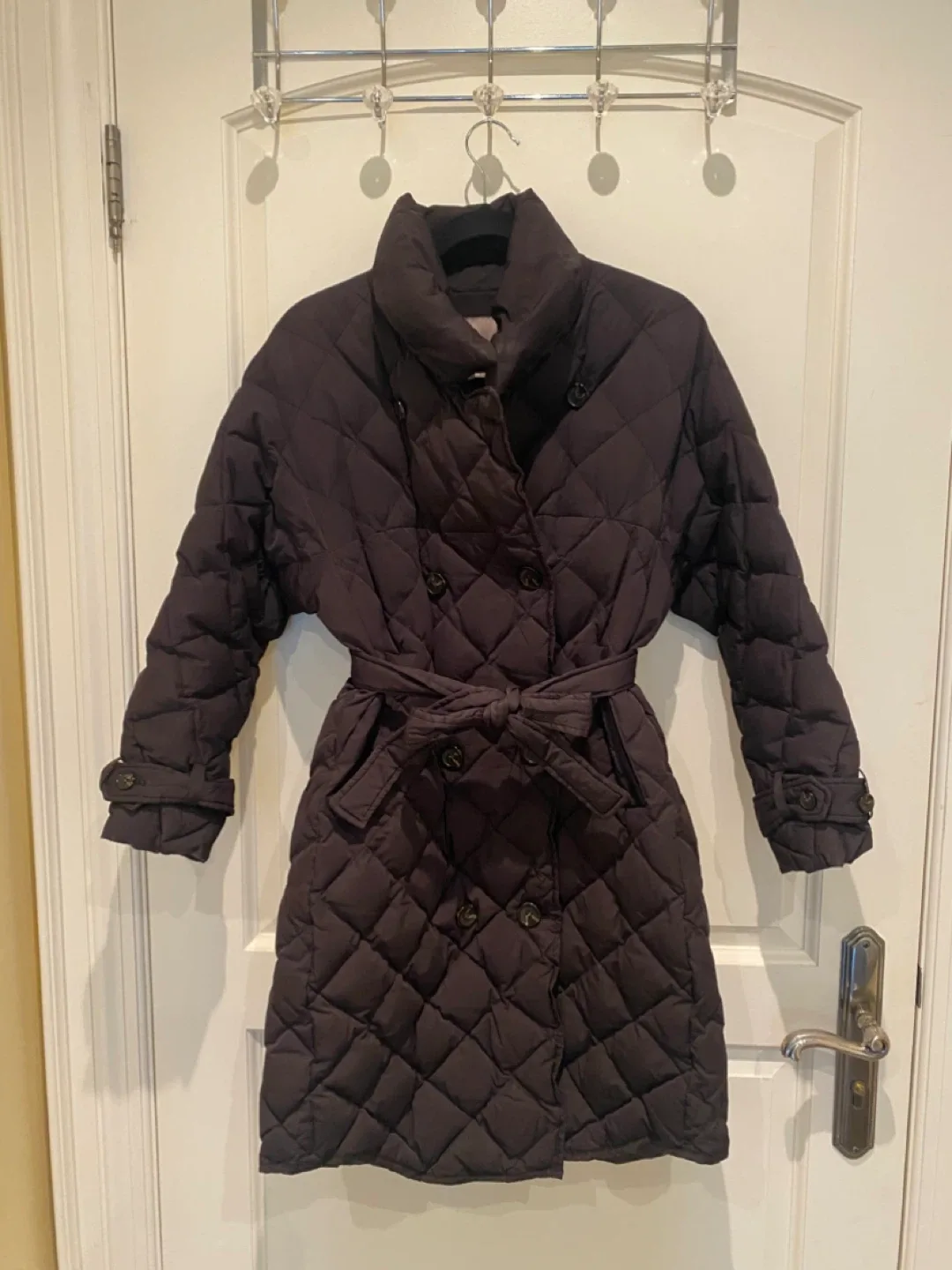 Black Quilted Belted Puffer Coat thumbnail