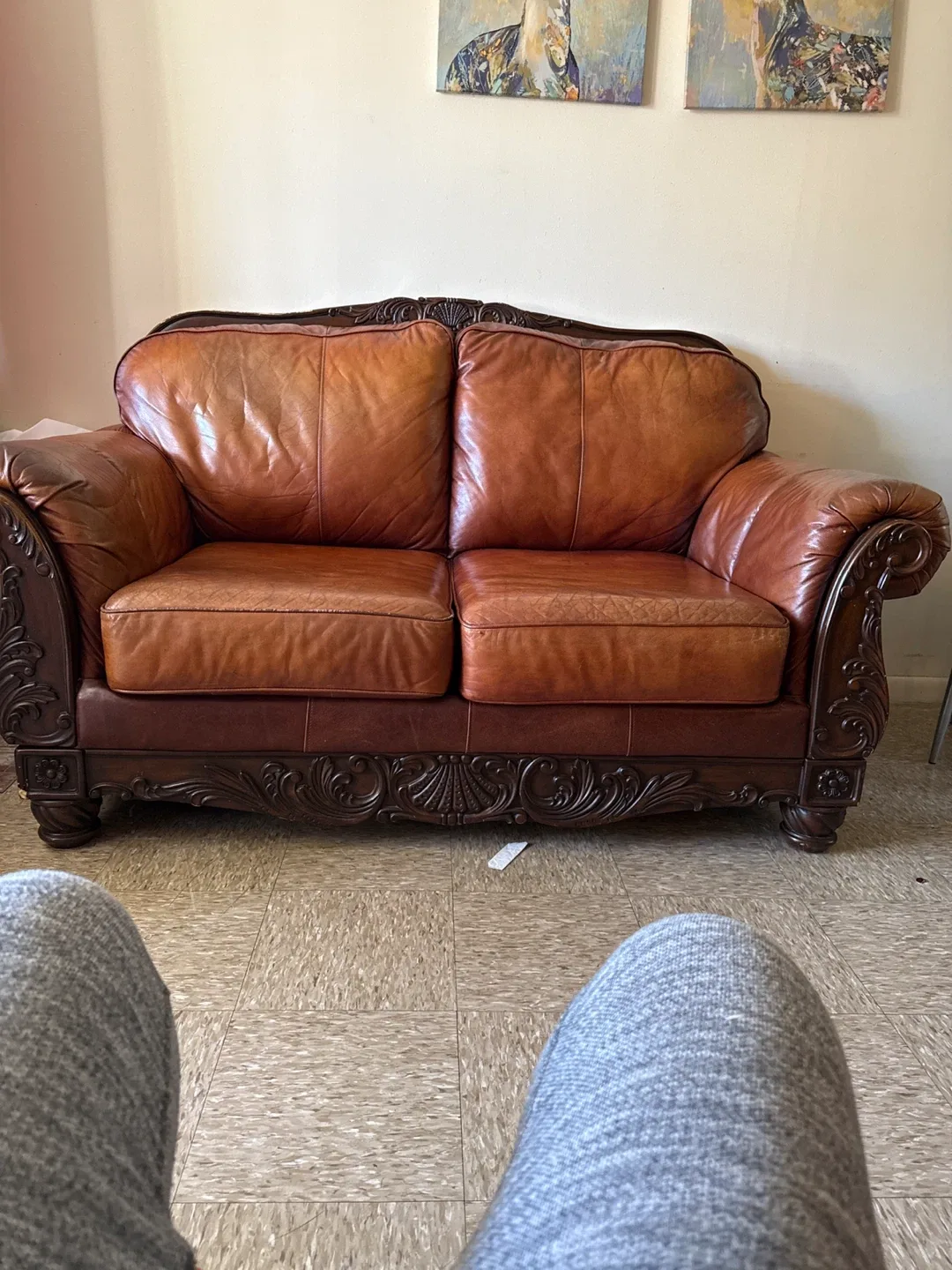 Brown Leather Loveseat Sofa image indicator(3)