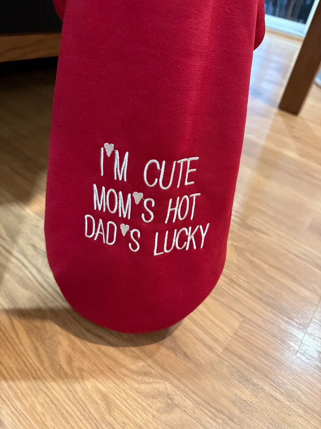 Red "I'm Cute" Dog Hoodie image indicator(2)