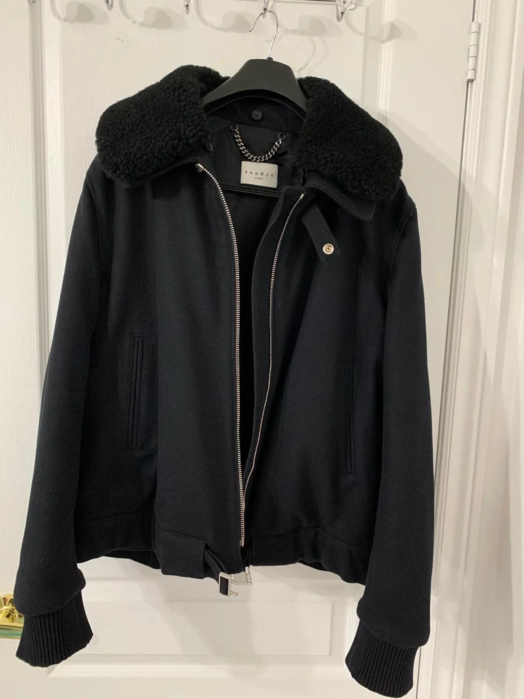 Sandro Paris Black Wool Blend Bomber Jacket image indicator(2)