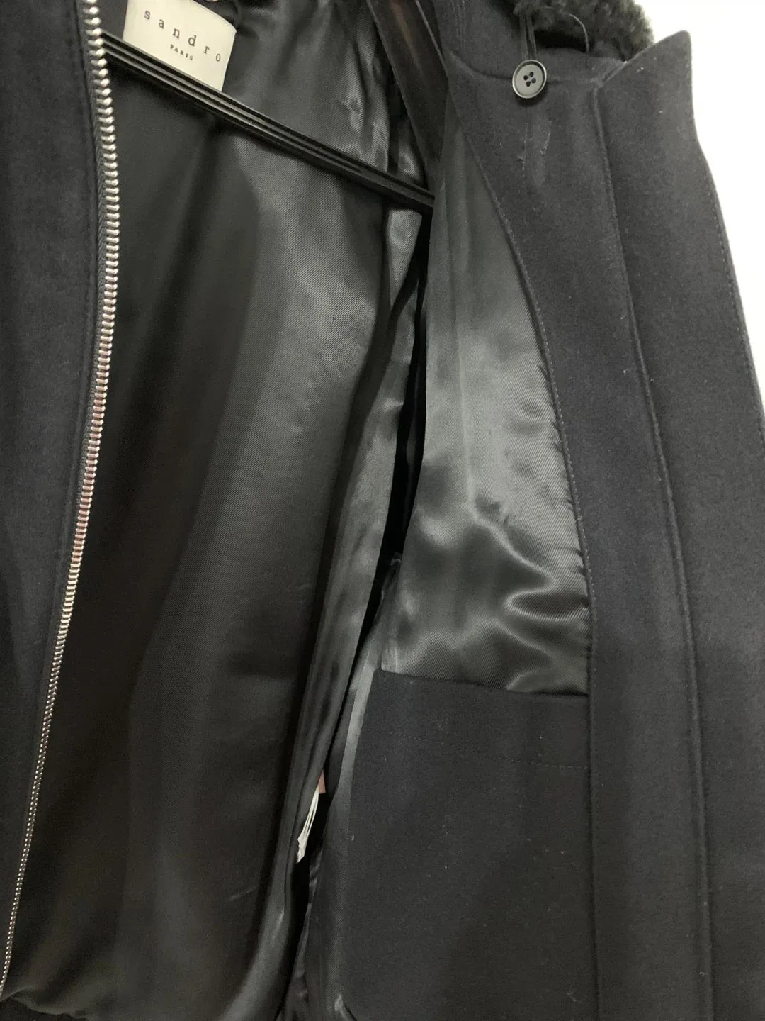 Sandro Paris Black Wool Blend Bomber Jacket image indicator(6)