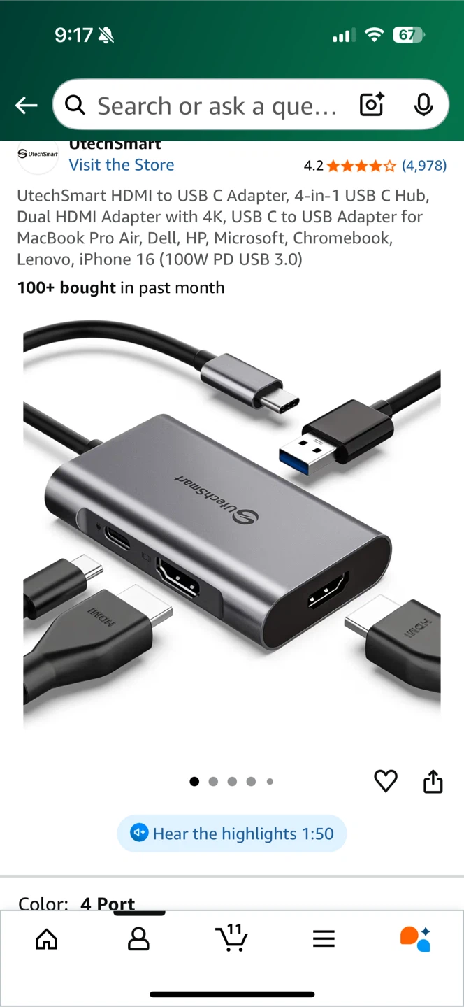 UtechSmart 4-in-1 USB C Hub Adapter