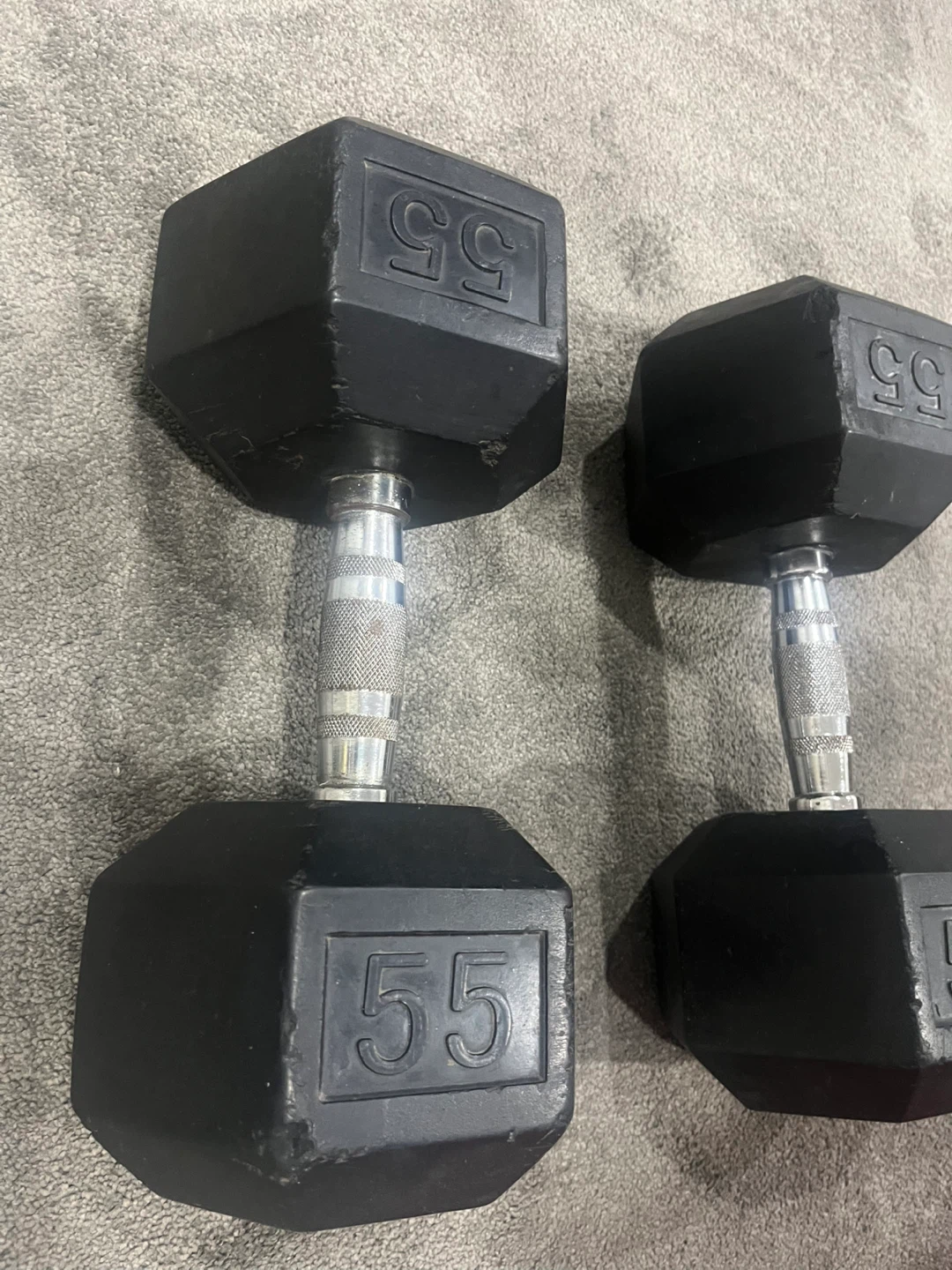 Pair of 55 lb Hex Dumbbells