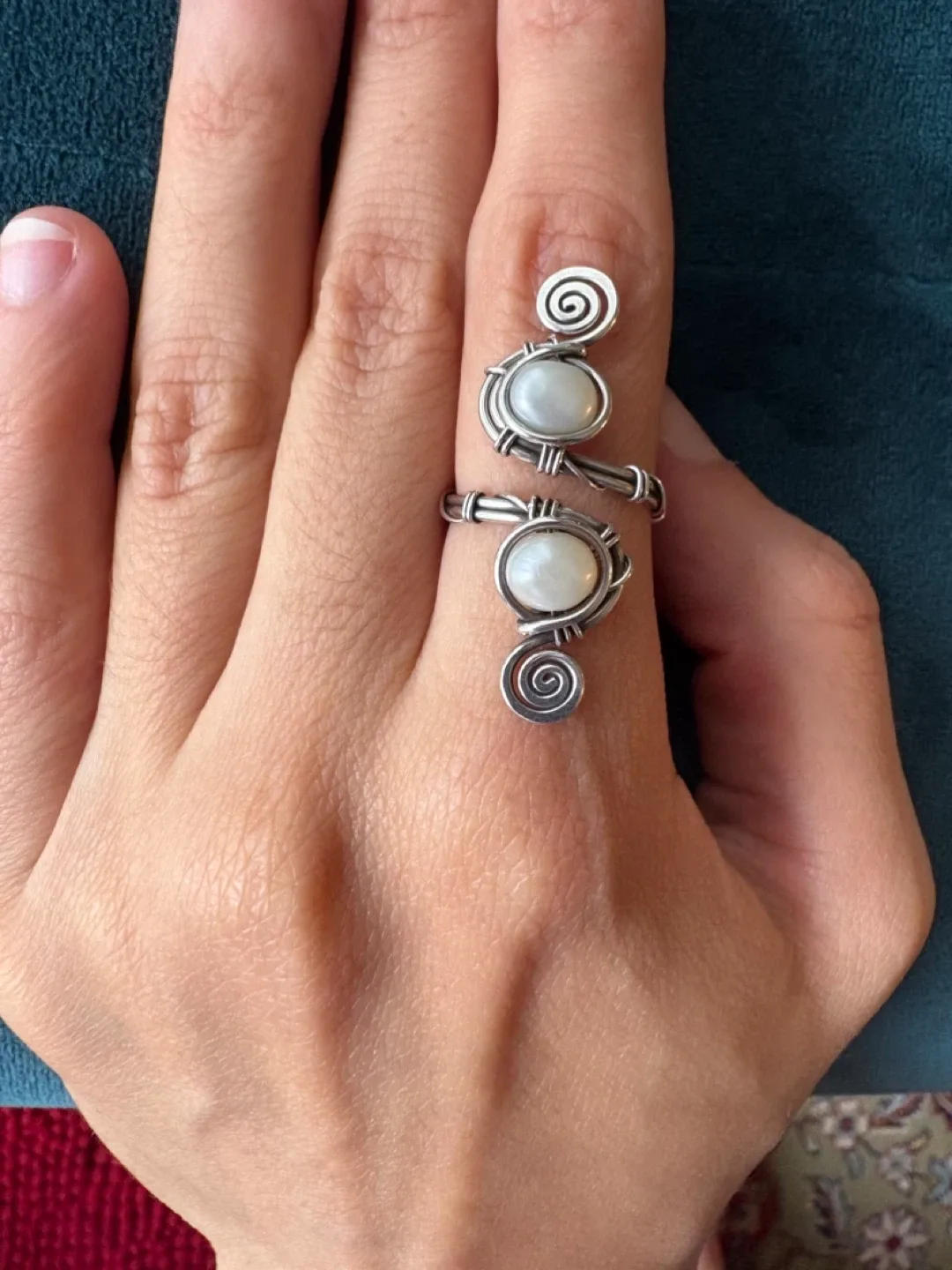 Pearl Sterling Silver Adjustible Ring