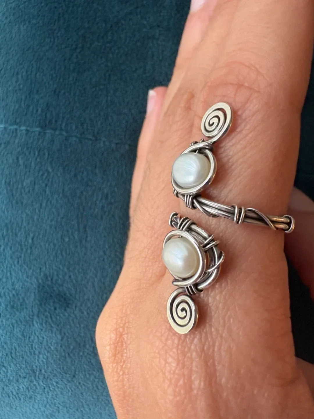 Pearl Sterling Silver Adjustible Ring image indicator(2)