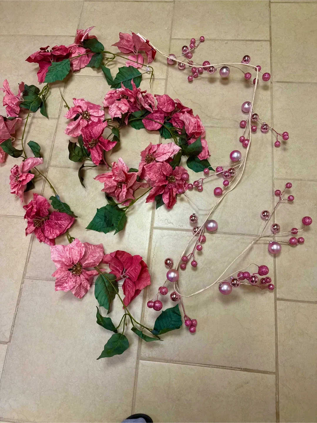 Pink Christmas Ornaments and Floral Garland image indicator(3)