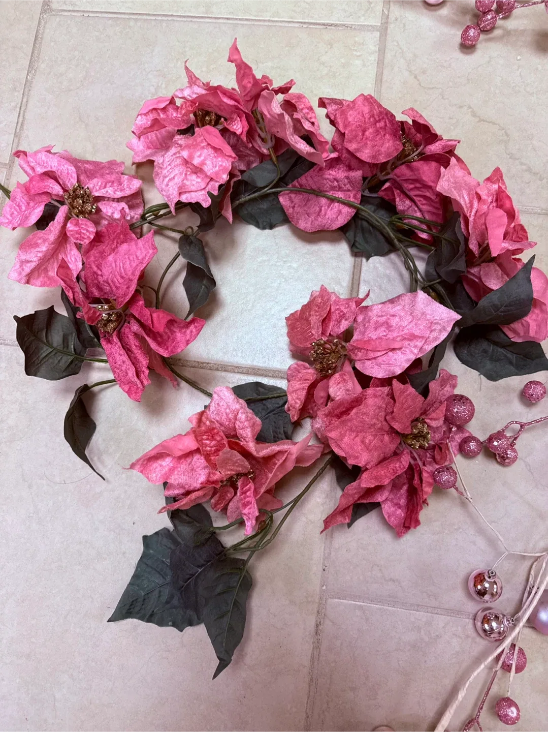 Pink Christmas Ornaments and Floral Garland image indicator(5)