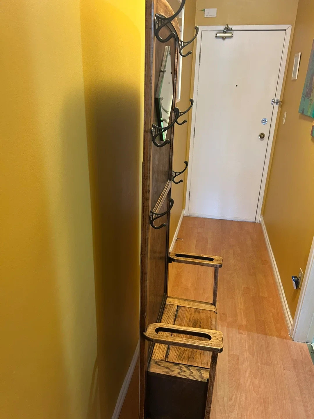 Vintage Wooden Hall Tree with Mirror & Bench image indicator(2)