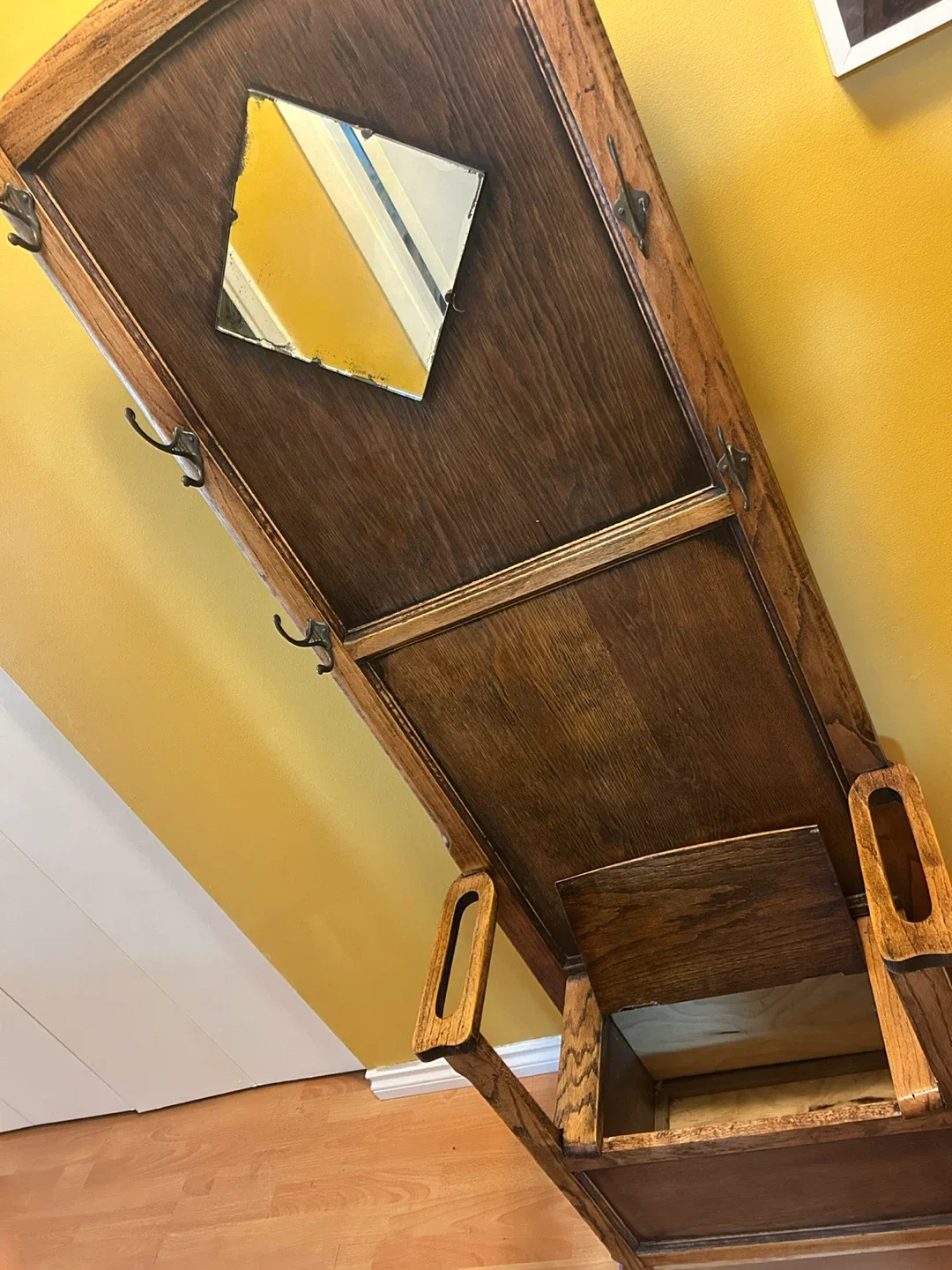 Vintage Wooden Hall Tree with Mirror & Bench image indicator(3)