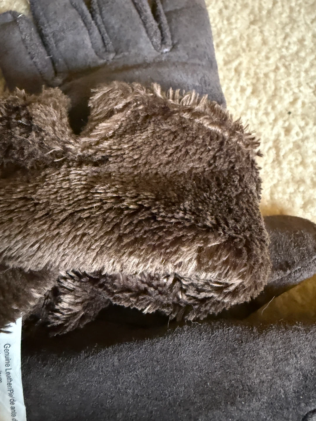 Brown Suede Gloves with Fur Trim - photo 4