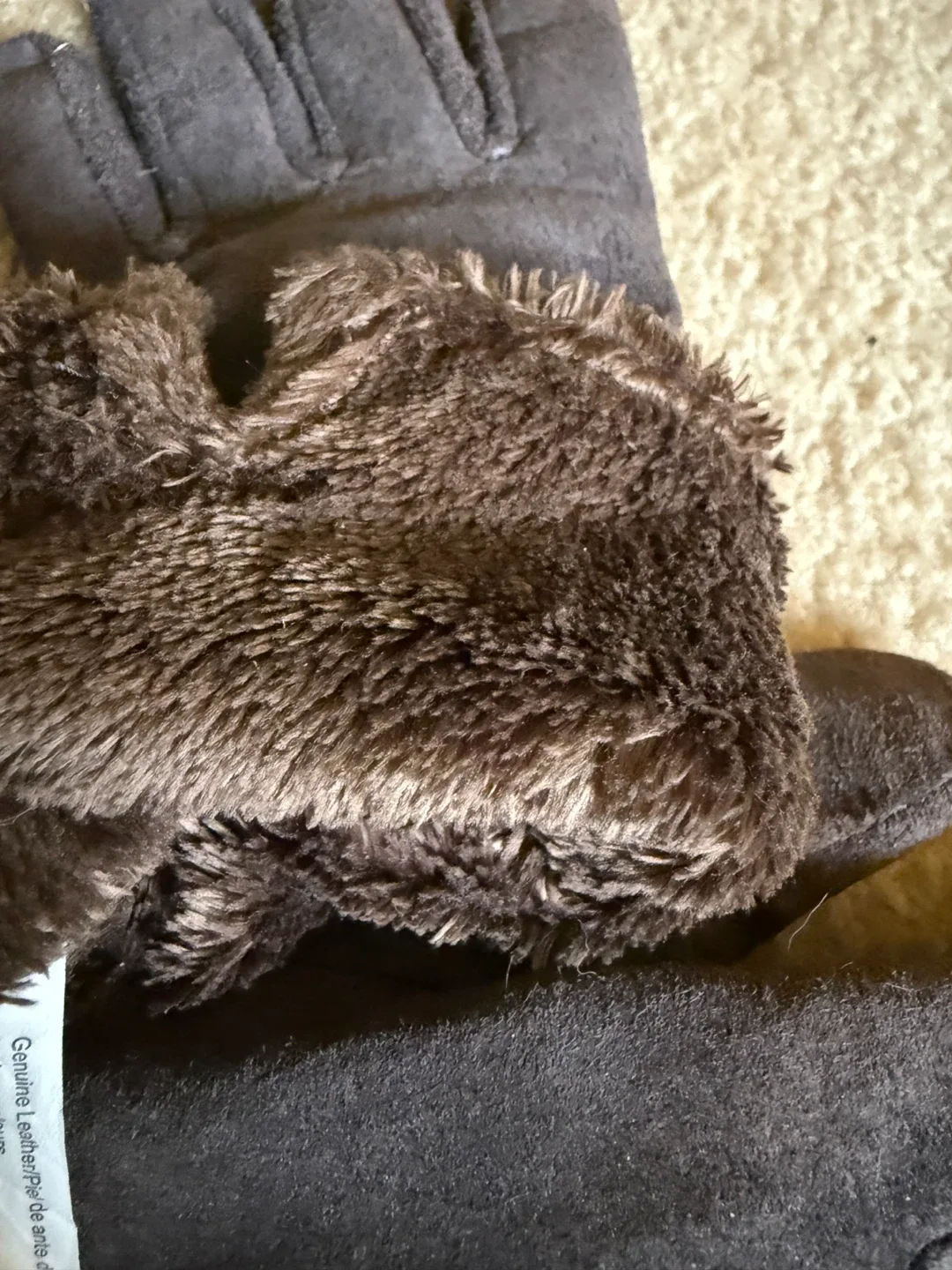 Brown Suede Gloves with Fur Trim image indicator(4)