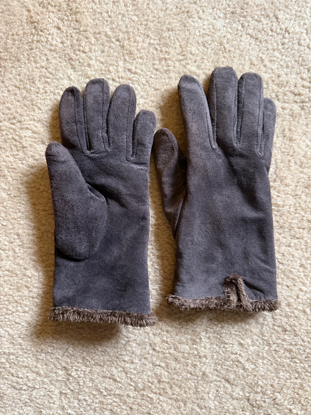 Brown Suede Gloves with Fur Trim - photo 3