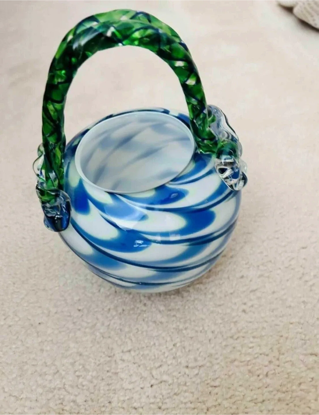 Hand Blown Glass Basket Vase