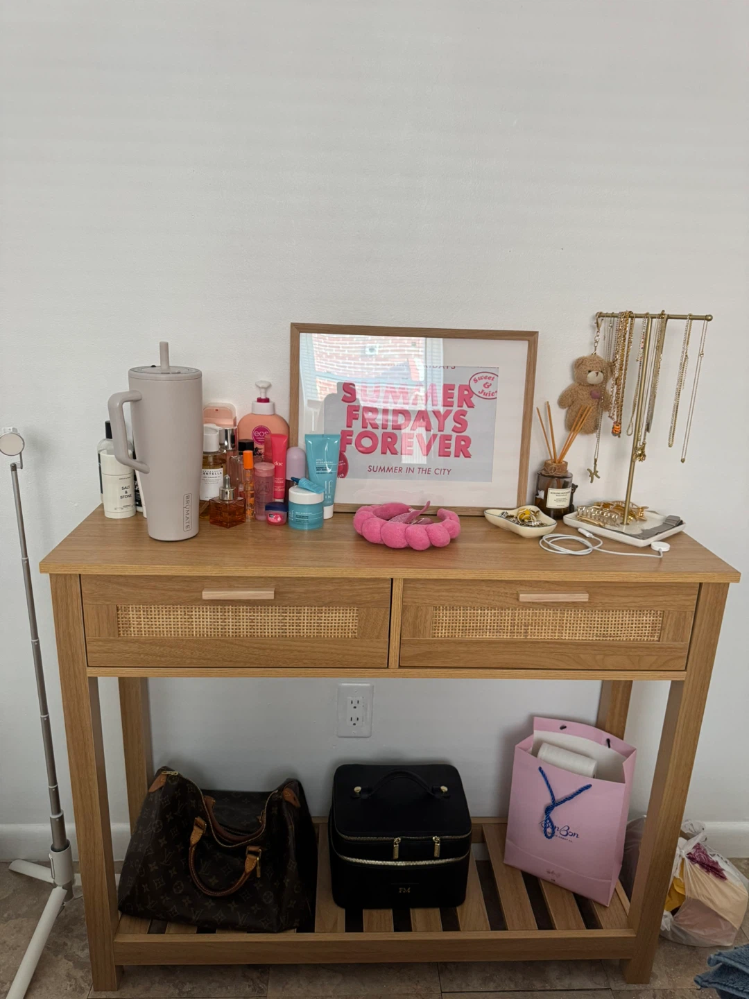 Console Table with Rattan Drawers