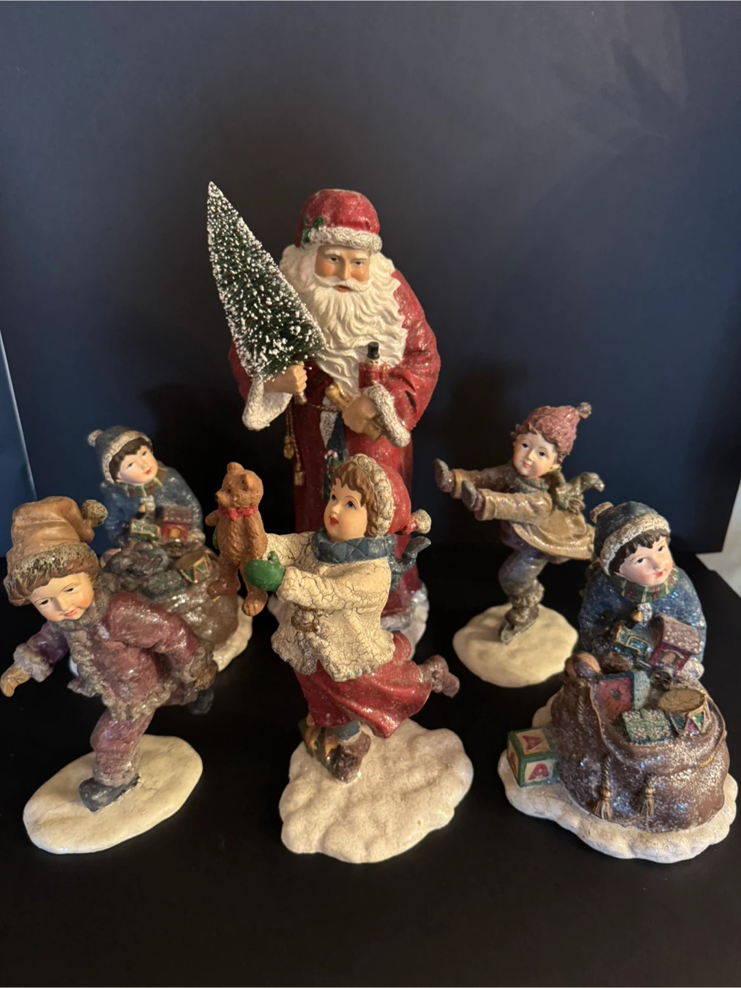 Vintage Santa and Children Christmas Figurine Set