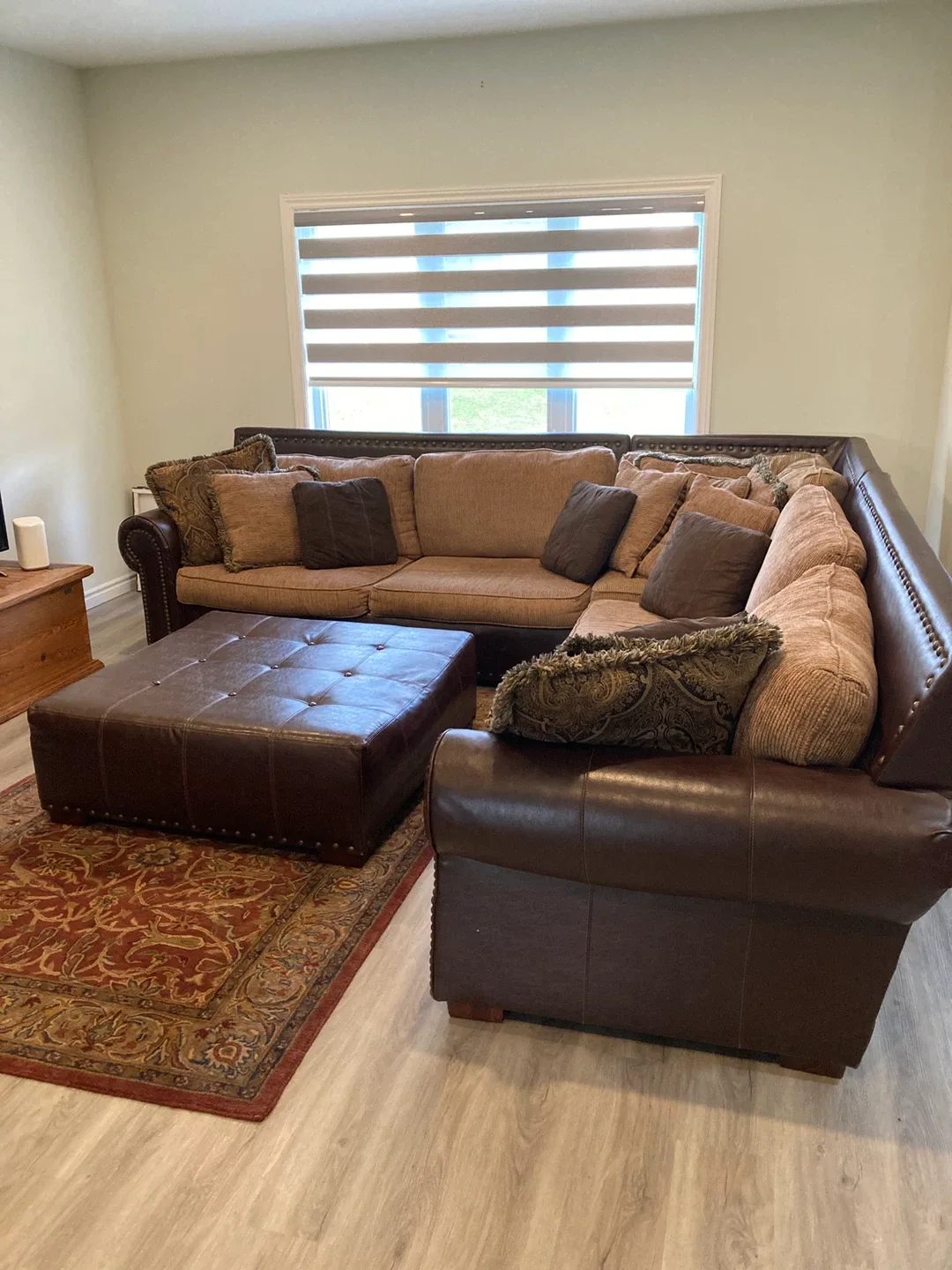 Brown Leather Sectional Sofa with Ottoman