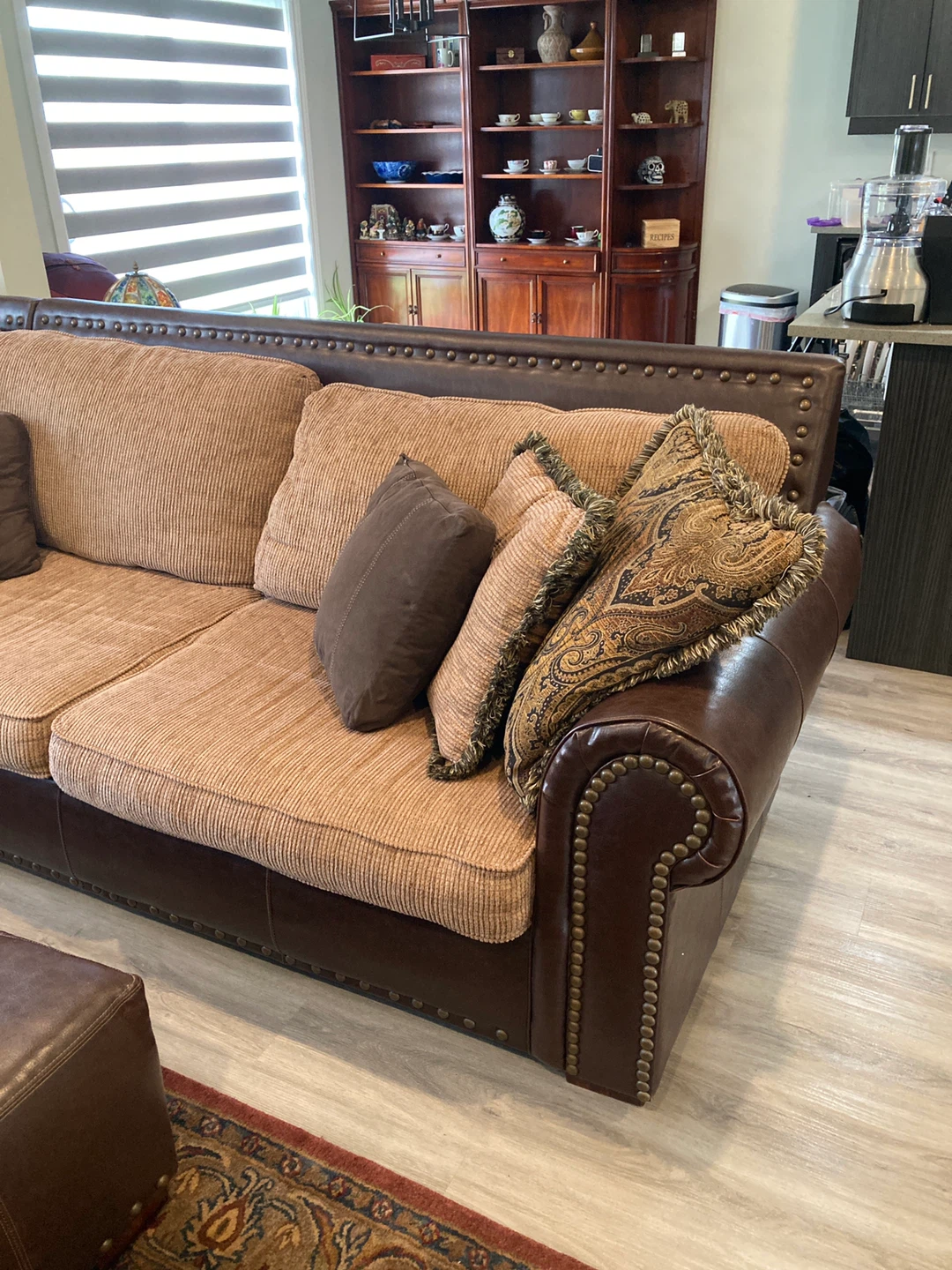 Brown Leather Sectional Sofa with Ottoman - photo 3