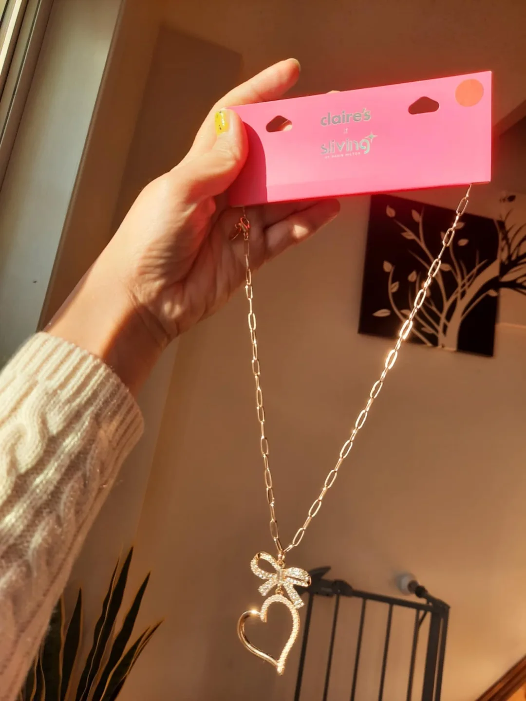 Claire's Gold Heart & Bow Necklace - New!