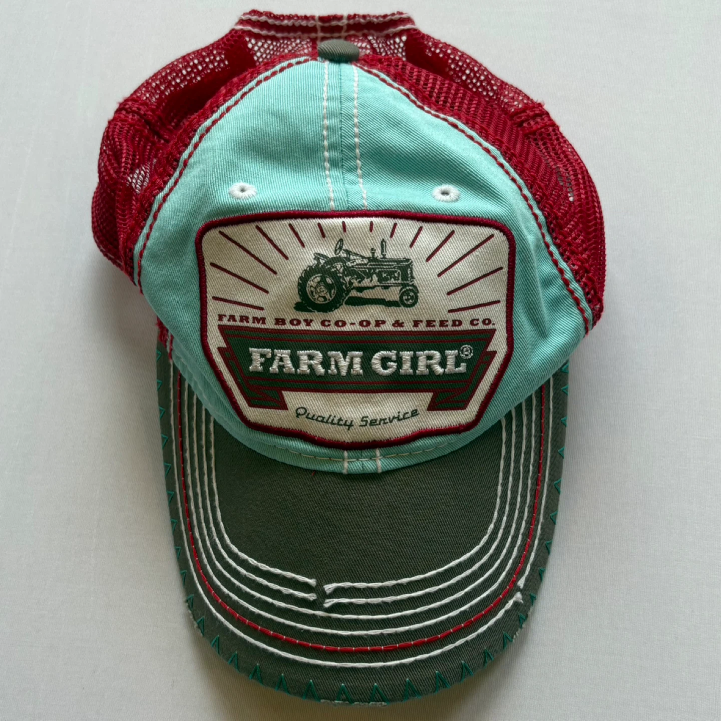 FARM GIRL Trucker Cap Tractor Patch Adjustable Mesh Back Hat - photo 2