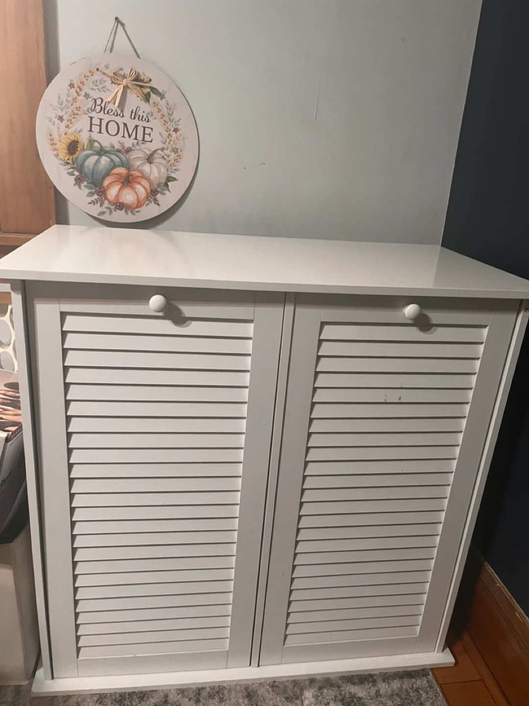 White Laundry Hamper Cabinet