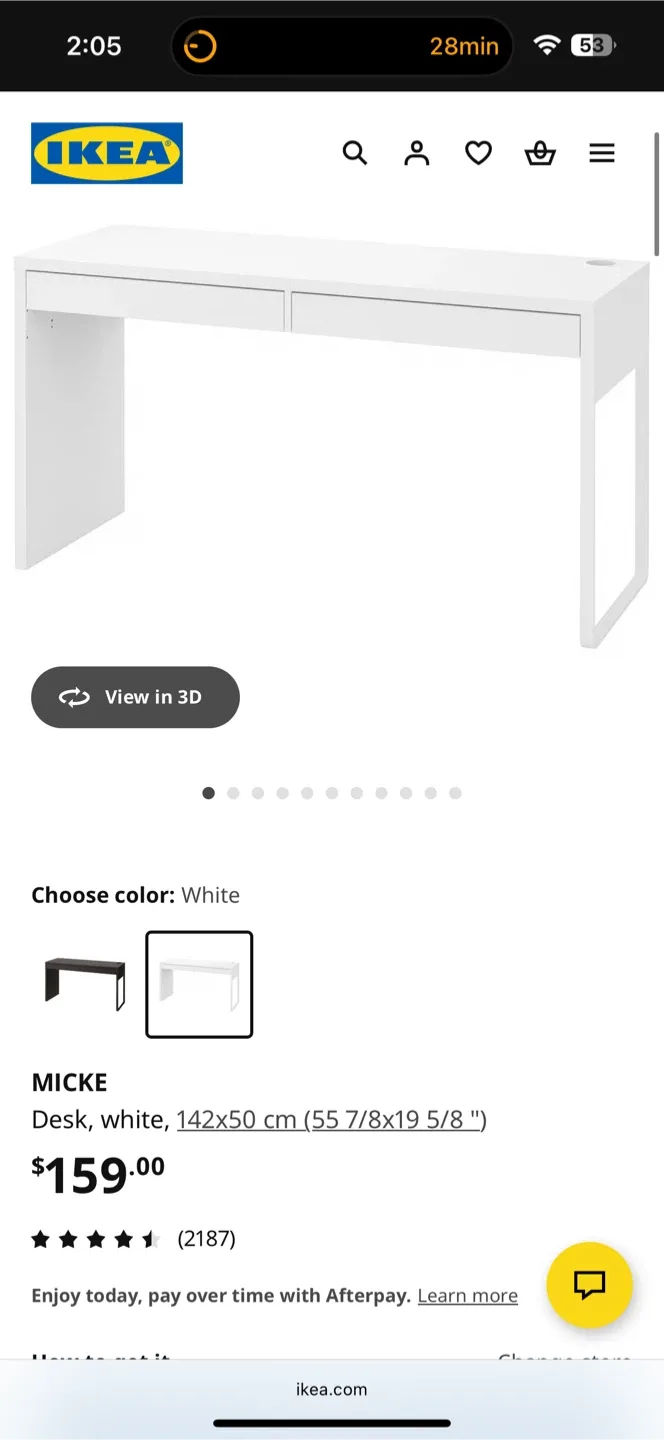 IKEA MICKE White Desk - 55 7/8x19 5/8 " image indicator(6)