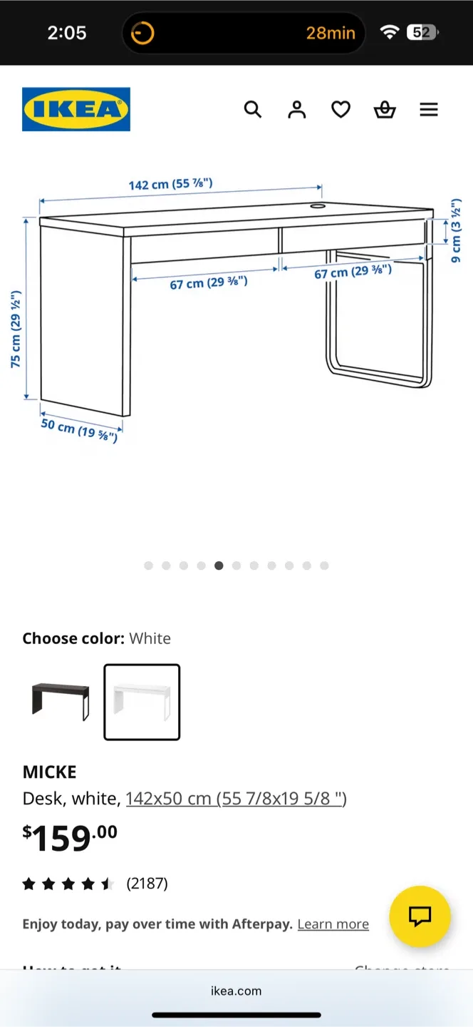 IKEA MICKE White Desk - 55 7/8x19 5/8 " image indicator(5)