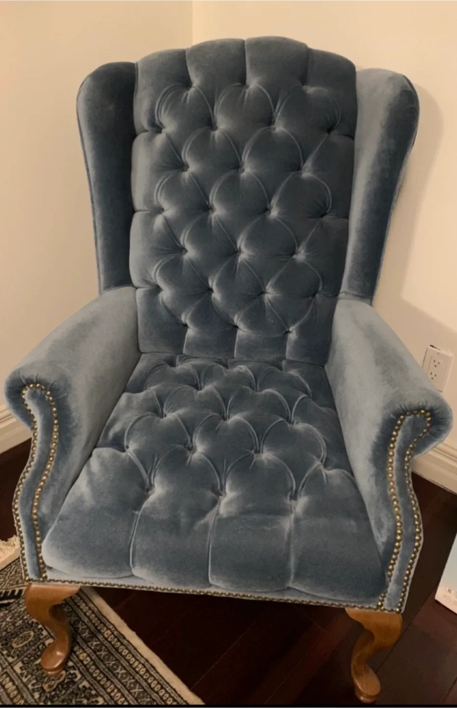Blue Velvet Tufted Wingback Chair