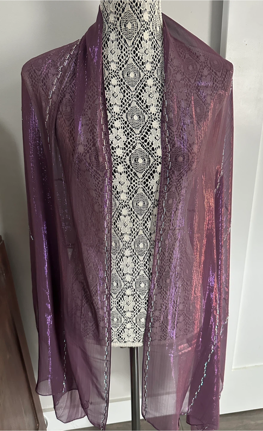 Purple Sheer Shawl with Rhinestone Detail