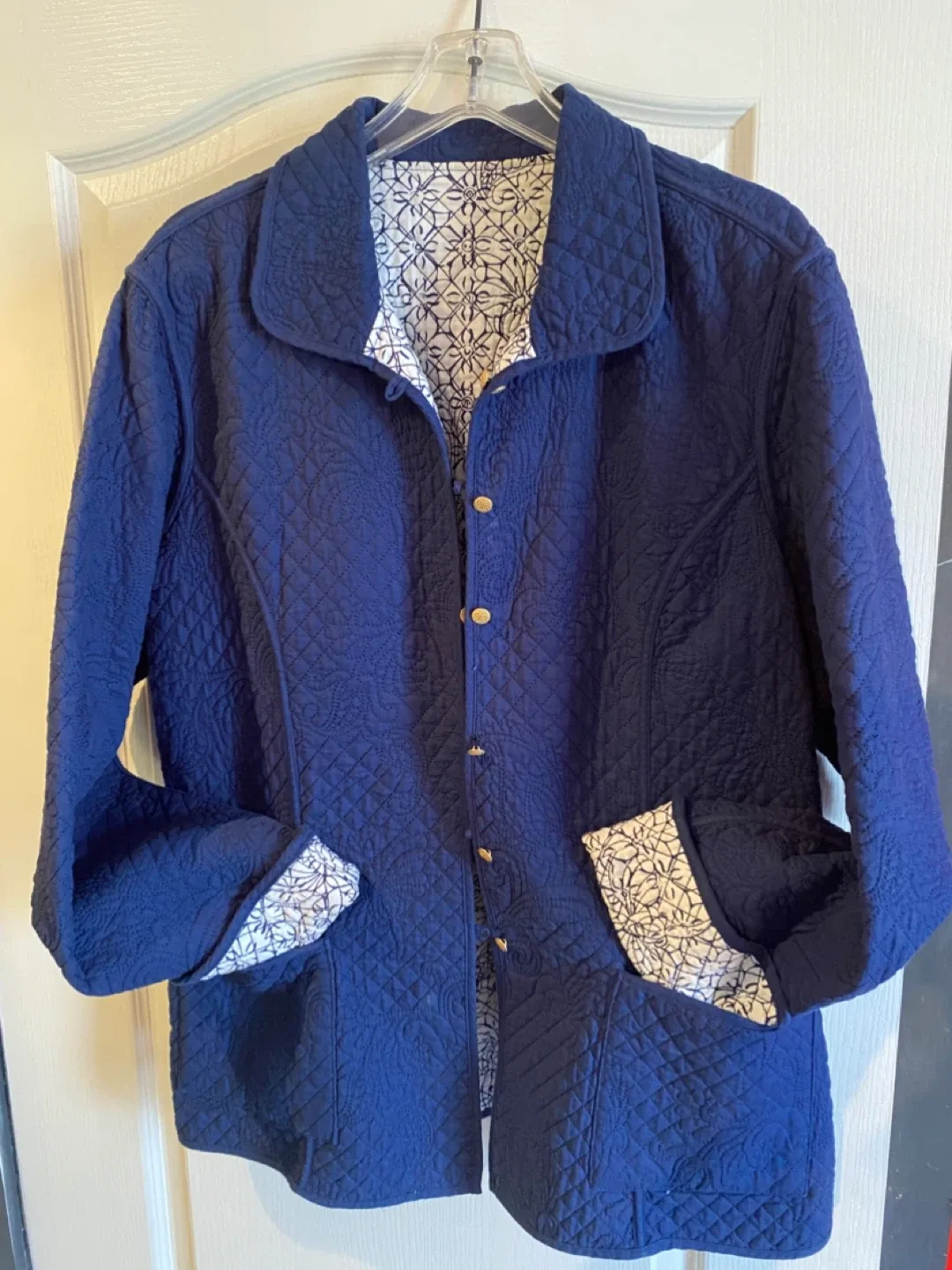 Quilted Reversible Jacket, Blue & White