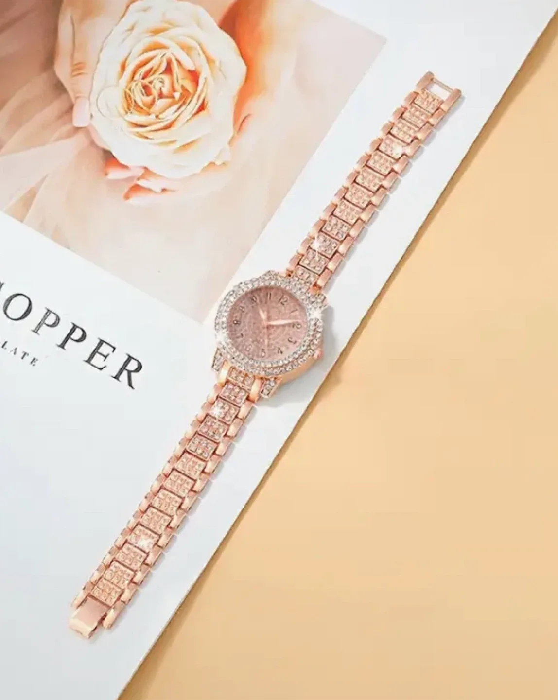 Rose Gold Rhinestone Watch image indicator(2)