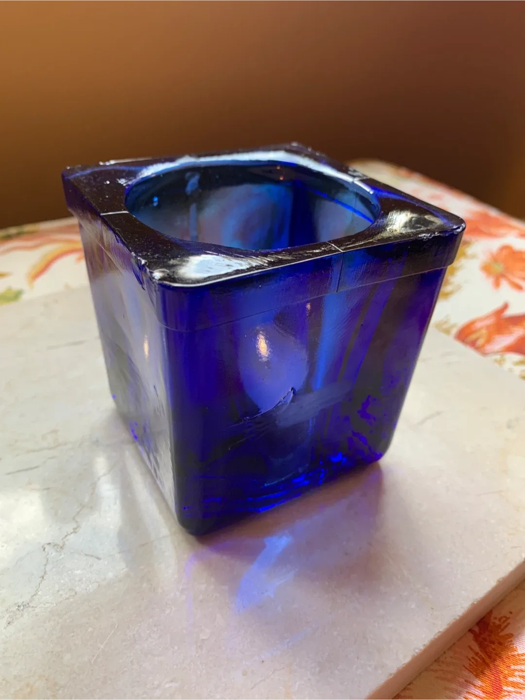 Blue Recycled Glass Candle Holder image indicator(4)