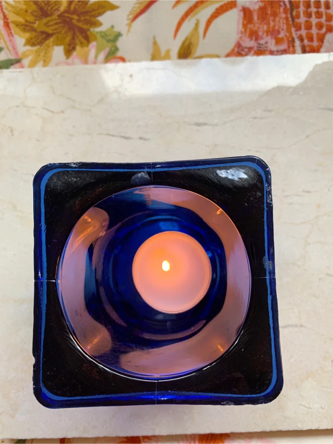 Blue Recycled Glass Candle Holder image indicator(2)