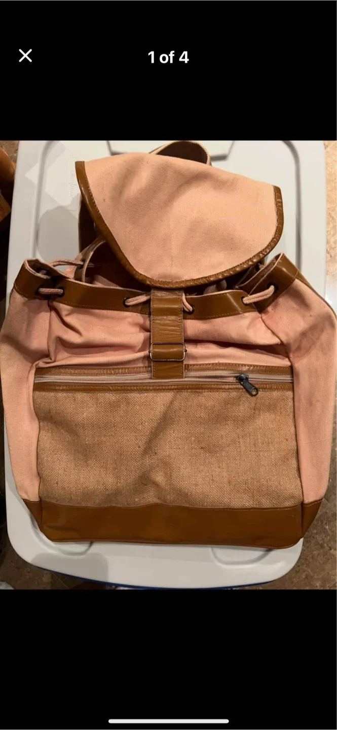 Vintage Pink & Brown Backpack thumbnail