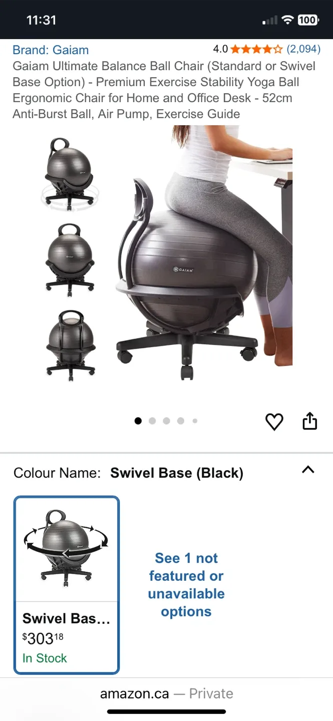 Gaiam Ultimate Balance Ball Chair - Black image indicator(2)