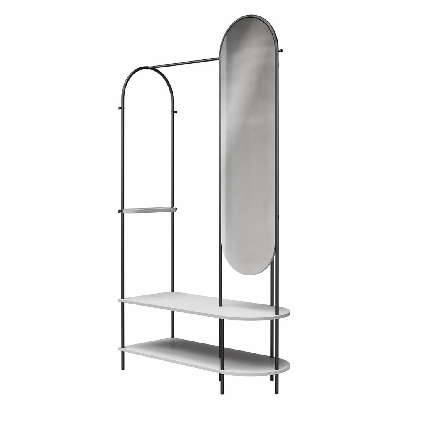Black Metal & Grey Wood Clothes Rack with Mirror - photo 2