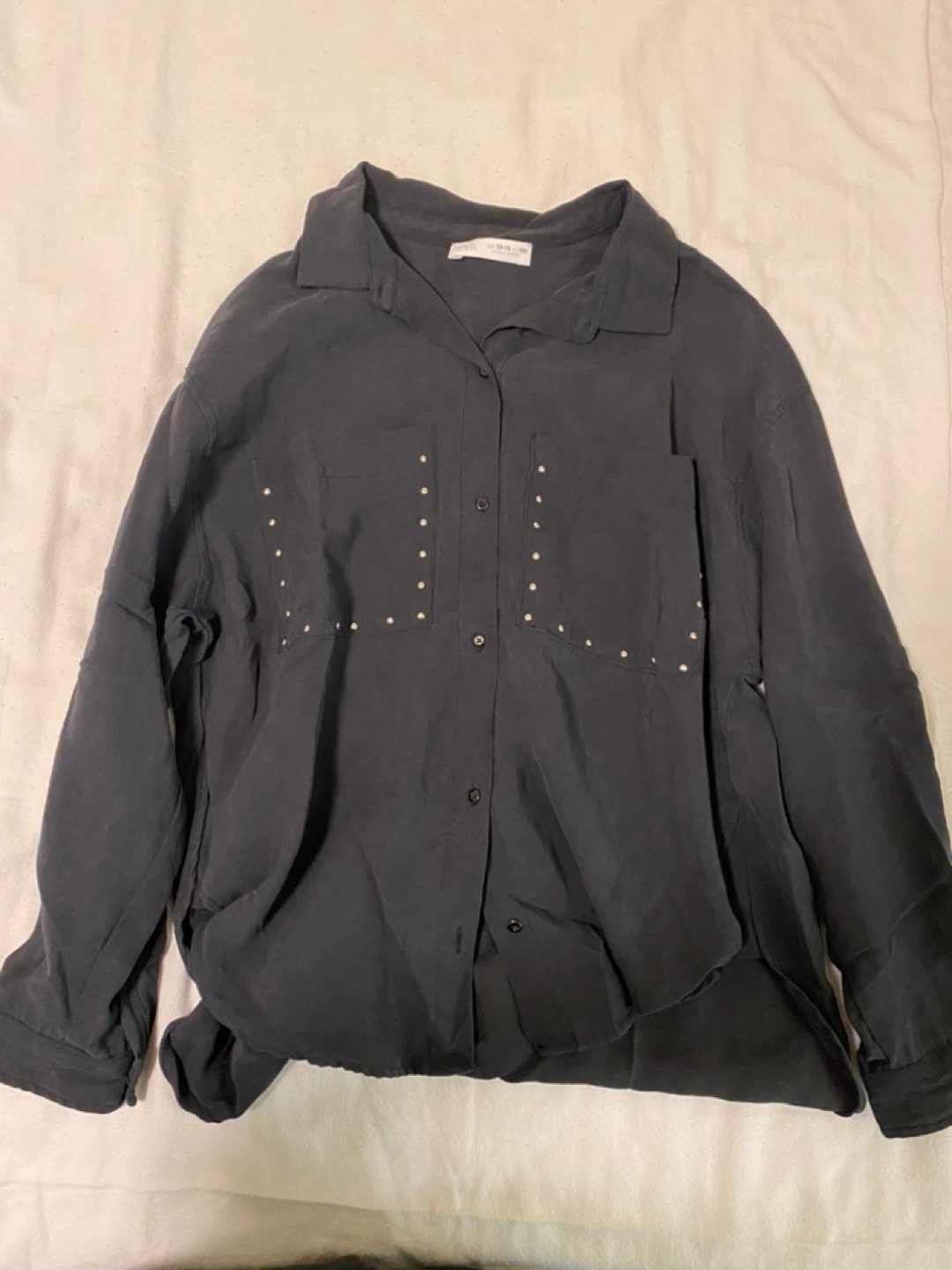 Zara Black Girls Button-Up Shirt (Size 13-14)